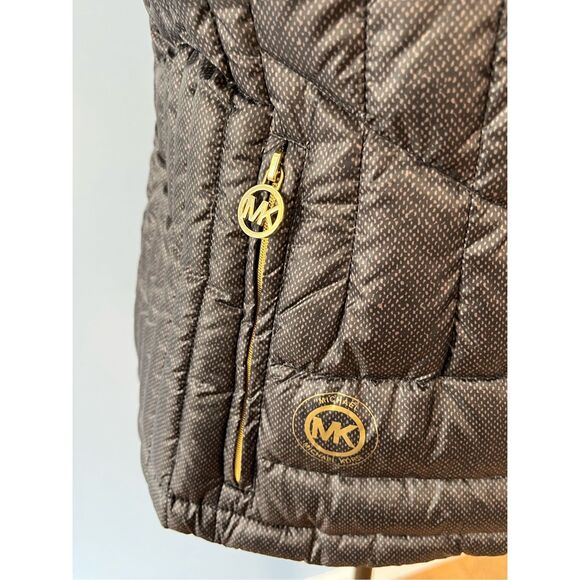 Michael Michael Kors Women’s Size M Dark Gray Puffer Vest Jacket Full Zip Gold - Picture 3 of 11